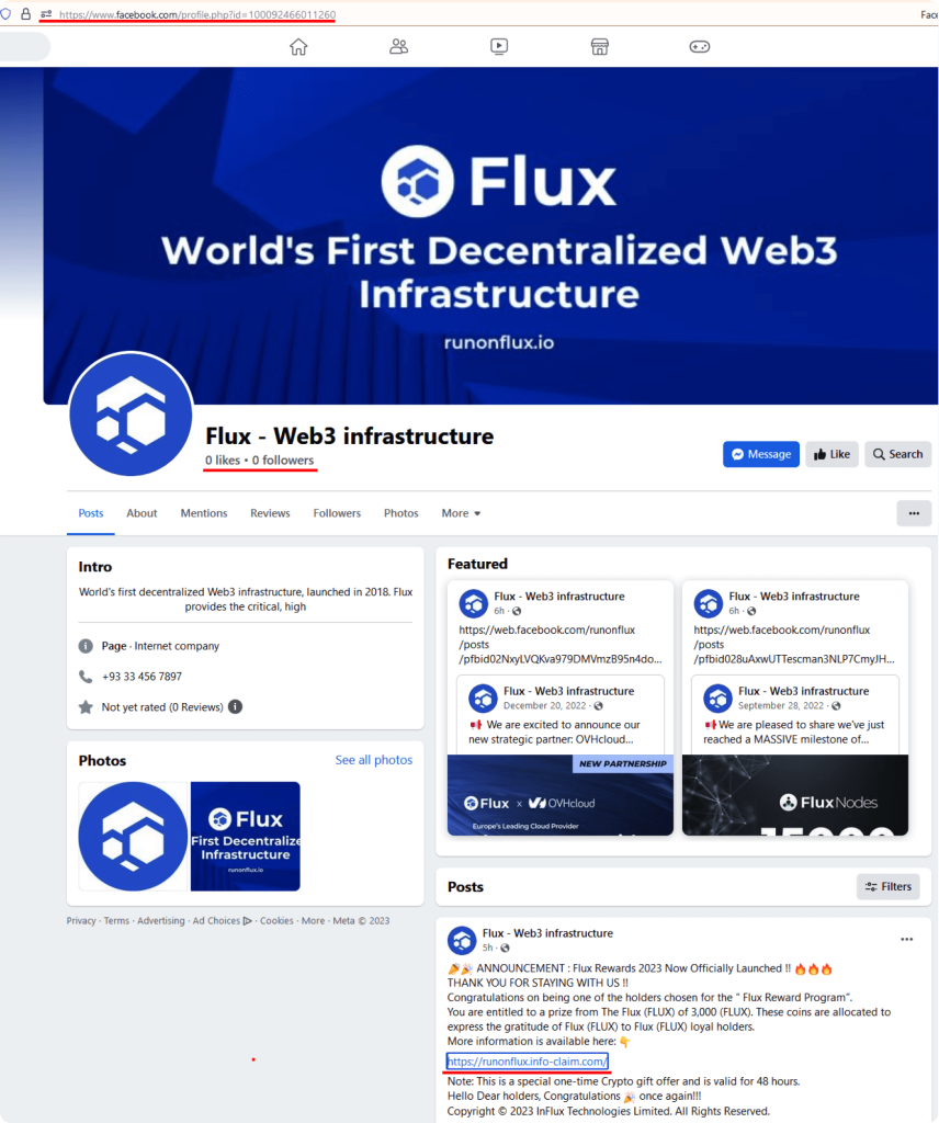 Example: A fake Flux social media page