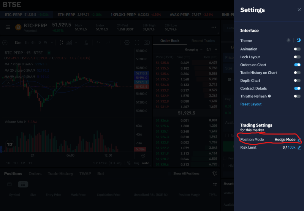 Hedge your futures positions with hedge mode