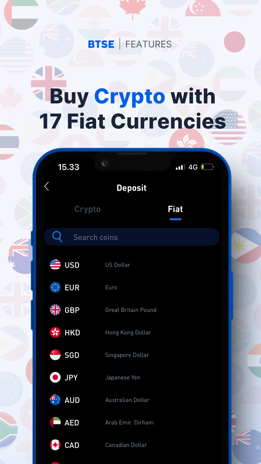 How many fiat currencies does BTSE support