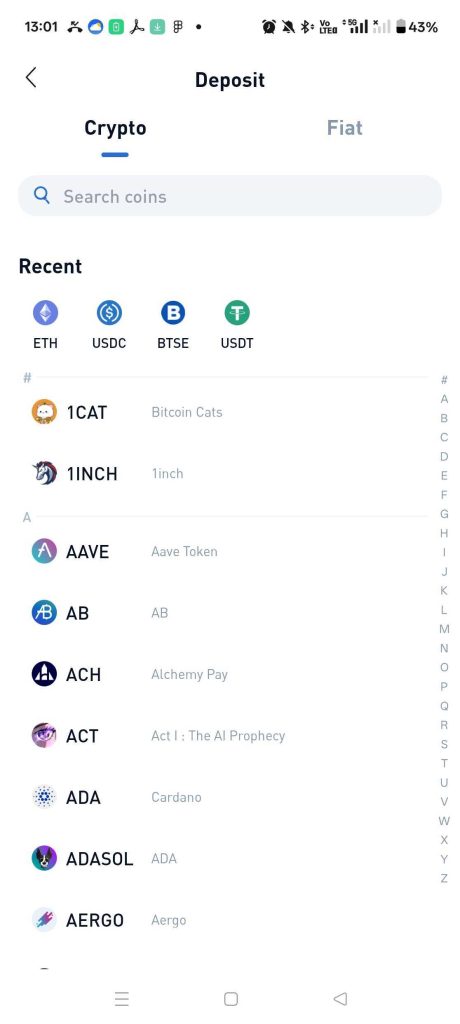 deposit cryptocurrency btse